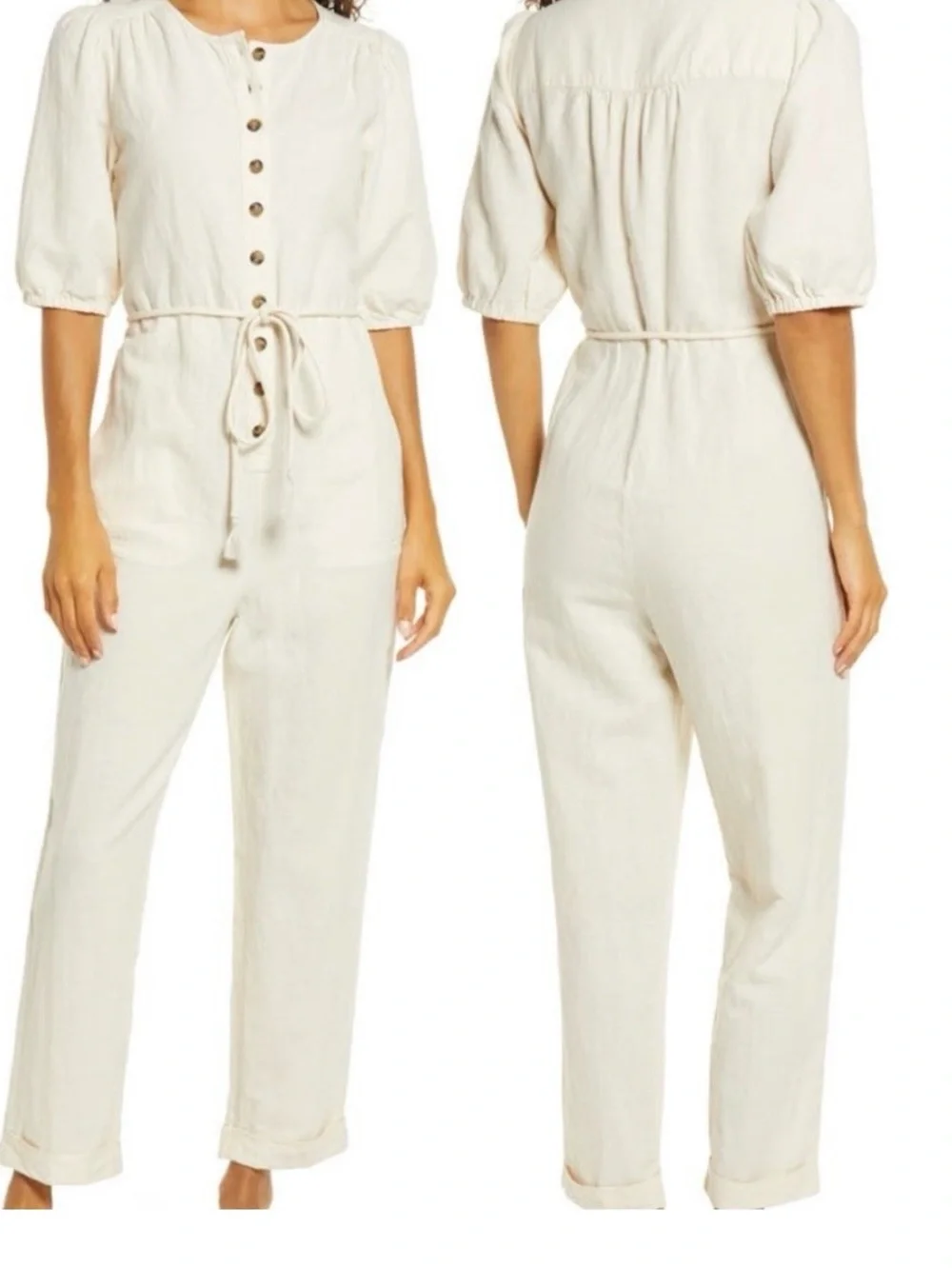 Madewell Linen Blend Jumpsuit | Puff Sleeve Utility Romper | NWT | XL - Picture 2 of 13